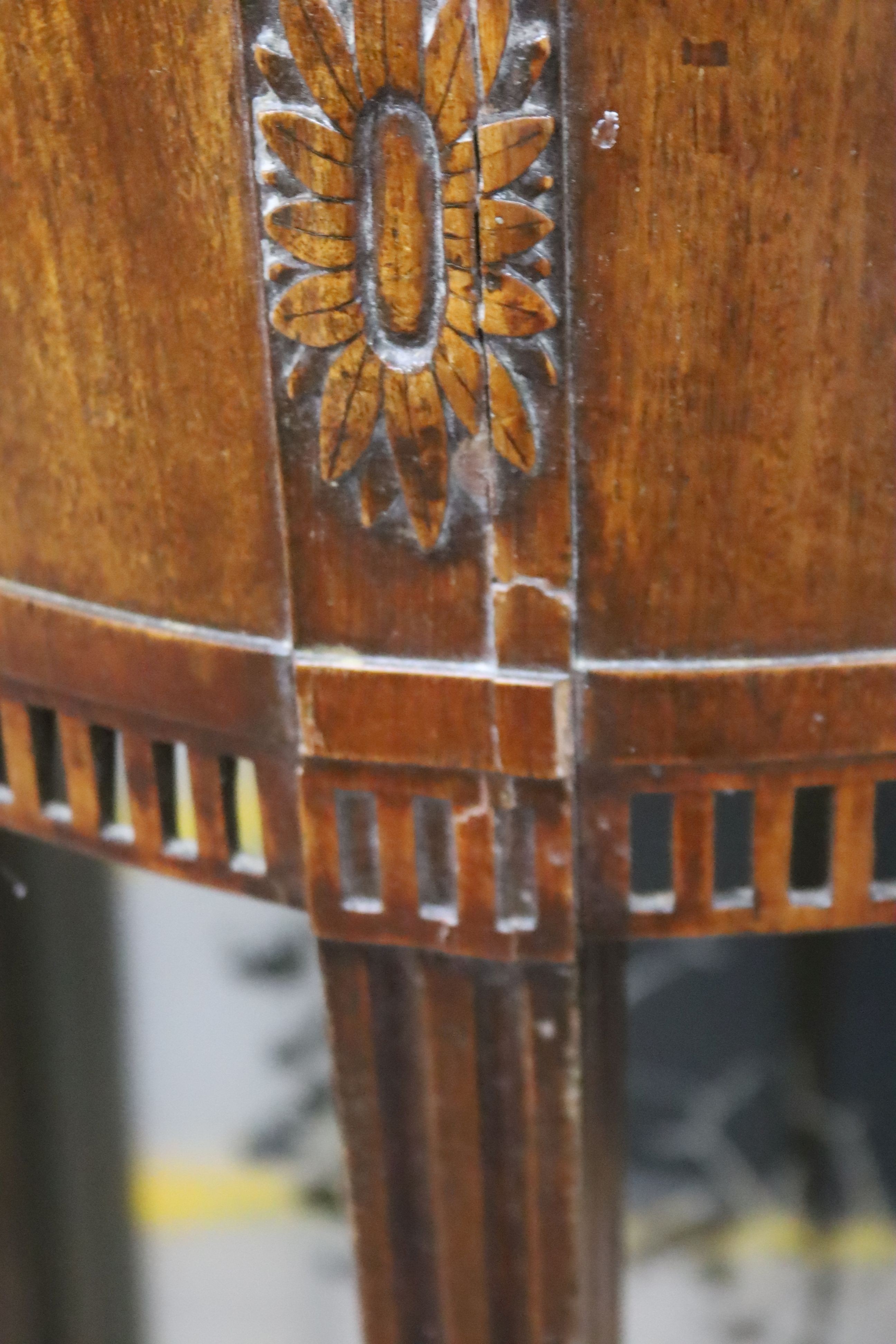 A pair of late 19th century Dutch mahogany demi lune console tables, width 42cm, depth 24cm, height 80cm